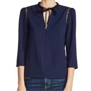MAJE Lamba Lace-Inset Amour Top in Night Blue Sz 2 (US M)